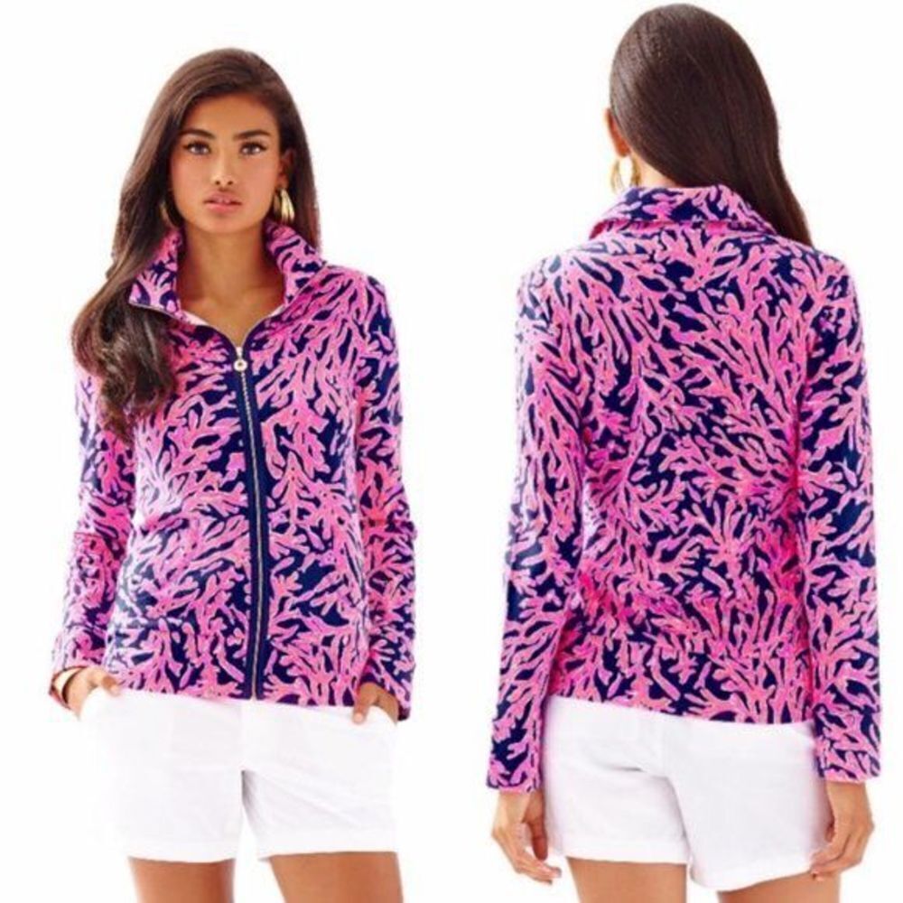 Lilly Pulitzer Women's Popover Coral Reef‎ Skipper Jacket Zip Pink Blue Size XXS